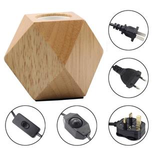 菱形台灯E27螺口木头灯座实木扁插头圆插头英式三脚插头木质台灯