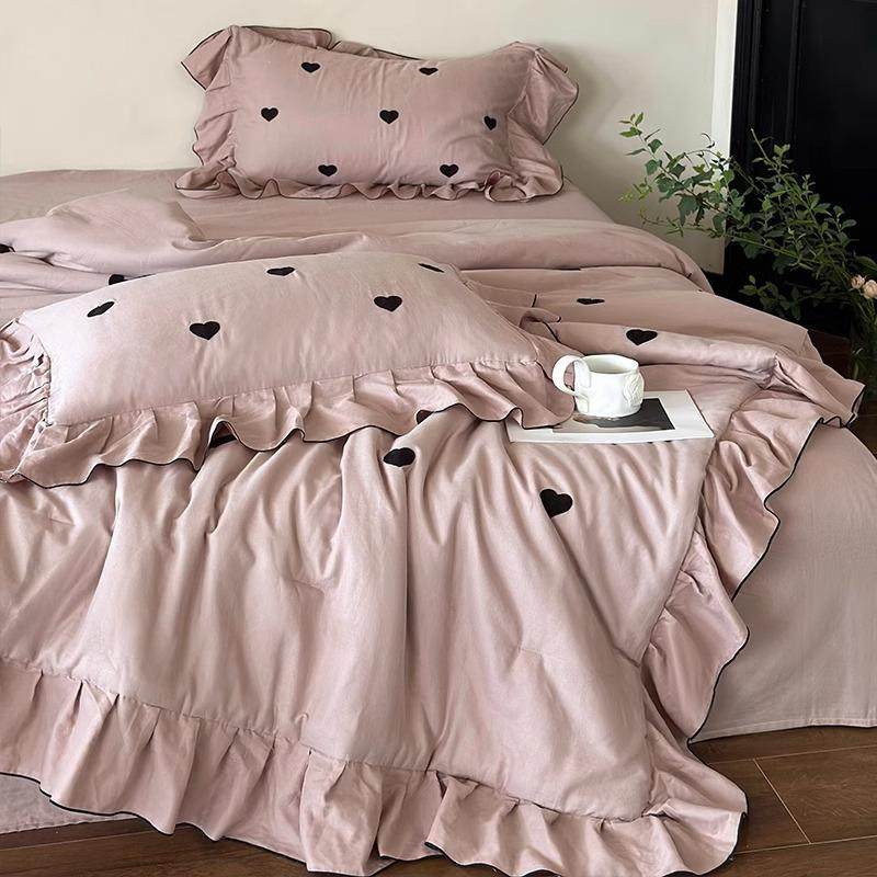 A类全棉双层纱可机洗一体春秋被四件套 纯棉韩版荷叶边裸睡被子,电子元器件市场,其它元器件,淘宝优惠券,粉丝福利购,淘宝优惠卷