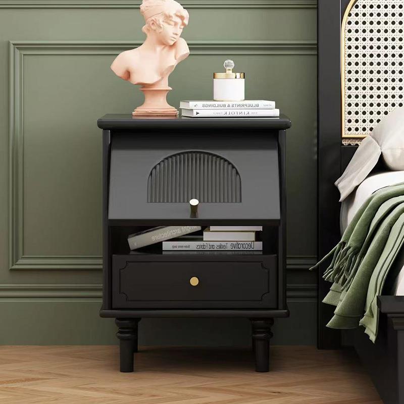 法式复古实木床头柜卧室收纳家用储物柜小型中古风轻奢床边柜整装