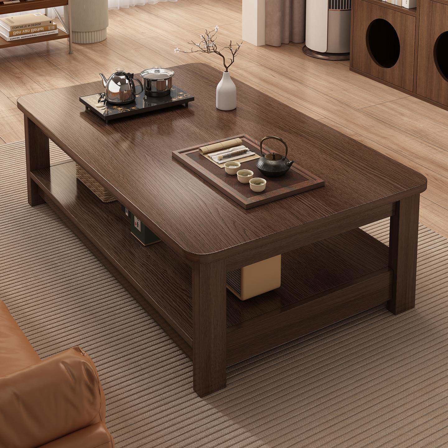 中古风茶几小户型客厅家用双层小桌子简易出租屋简约方形沙发茶桌