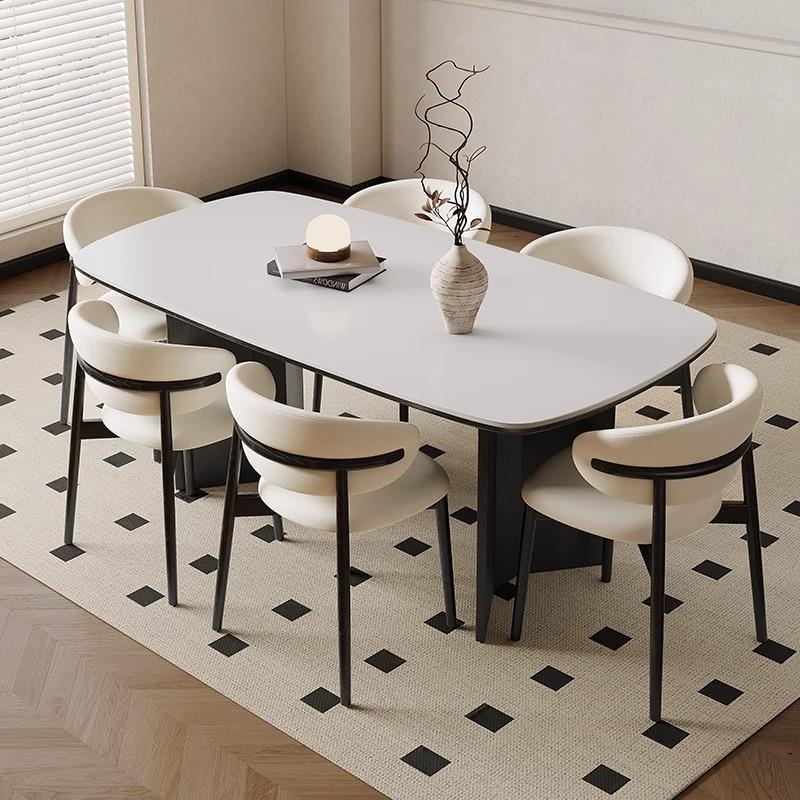 法式复古实木岩板餐桌现代简约小户型奶油风家用长方形饭桌