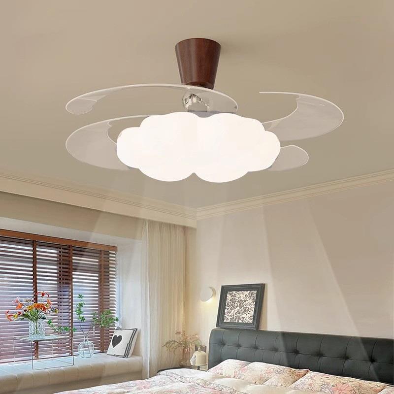 卧室隐形风扇灯中古奶油客厅书房餐厅全光谱电风扇吊灯一体吊扇灯