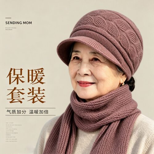 中年妈妈帽子女冬季毛绒保暖毛线帽老年人奶奶老人老太太秋冬棉帽