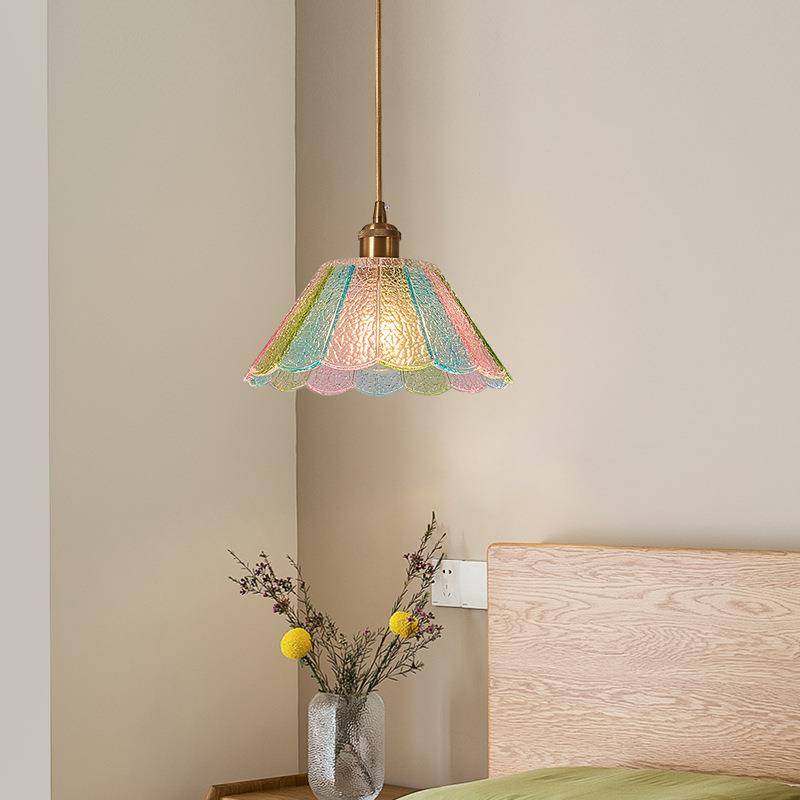 法式复古风艺术玻璃卧室床头吊灯中古餐厅吧台入户过道走廊吊线灯