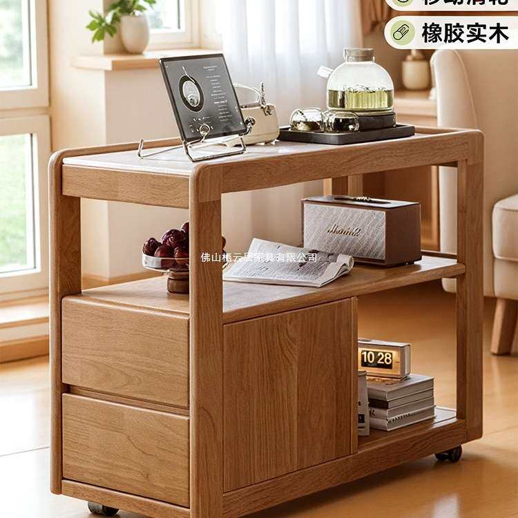 可移动茶几实木沙发边柜侧边几带轮岩板茶台小户型客厅2025新款