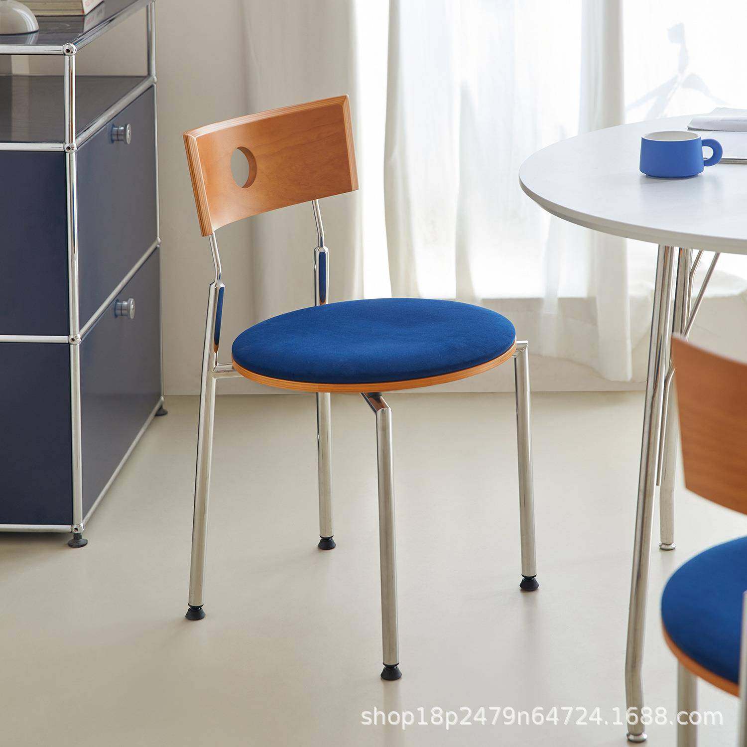 中古餐椅家用设计师实木靠背椅网红休闲餐厅复古不锈钢餐桌椅子