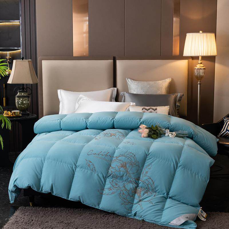 纯棉刺绣牡丹花双层立体羽绒被壳自充绒半成品静音款纯棉被套