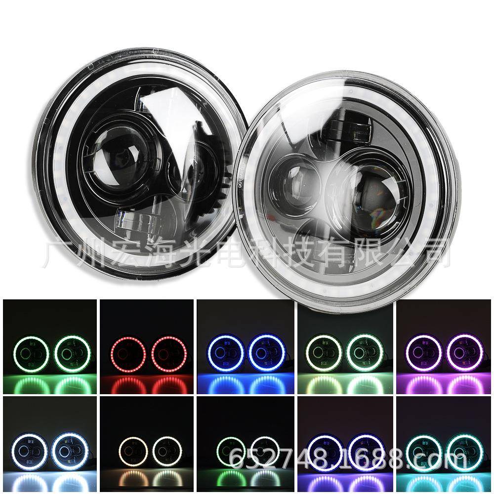 牧马人改装7寸LED大灯越野车汽车改装灯天使眼转向灯4寸雾灯