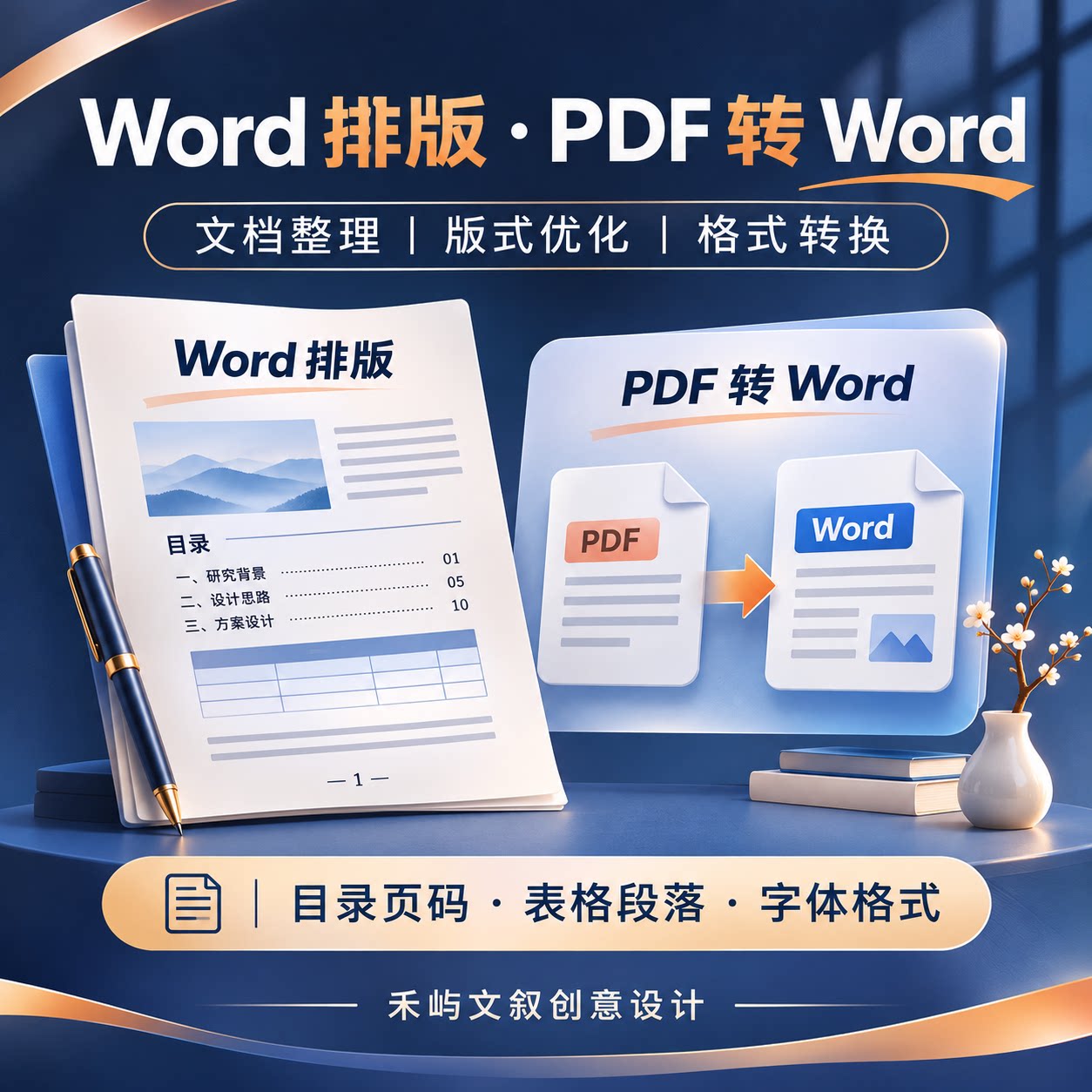 Word排版 PDF转Word 文档格式整理 目录页码表格调整资料报告排版