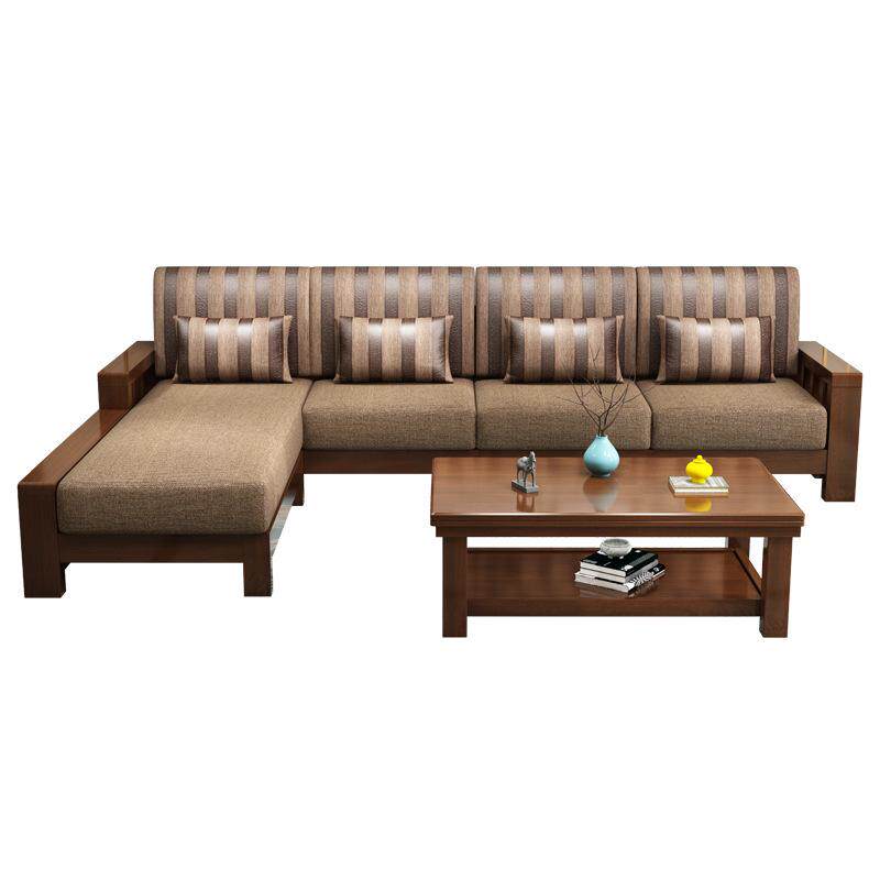 客厅全实木沙发组合现代转角沙发贵妃橡木艺布小户型简约中式家具