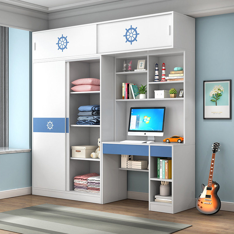 儿童房E0级实木衣柜书桌门一体柜组合女童衣橱小户型移多功能女孩