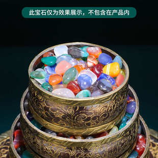 尼泊尔手工雕花紫铜佛堂七宝盘扎盘罗曼加厚款12.5cm达曼茶底盘曼