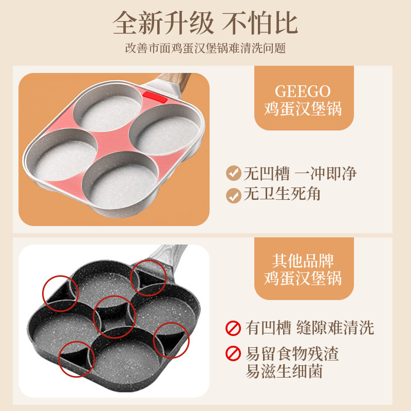 Geego煎鸡蛋汉堡平底锅不粘锅家用四孔早餐锅煎蛋机小煎饼锅