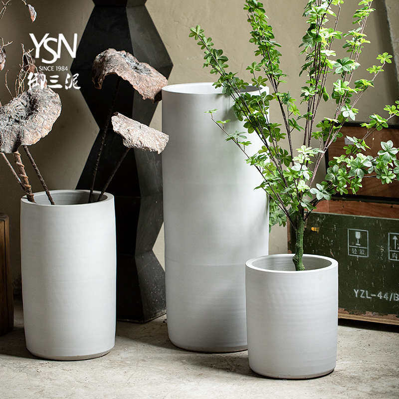 御三泥白色现代简约花瓶创意大装饰高深花盆绿摆件陶瓷口植款北欧