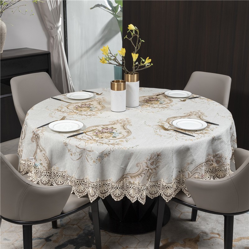 欧式奢华田园家用圆形椭圆形布艺大圆桌餐桌布台布桌布饭店酒店
