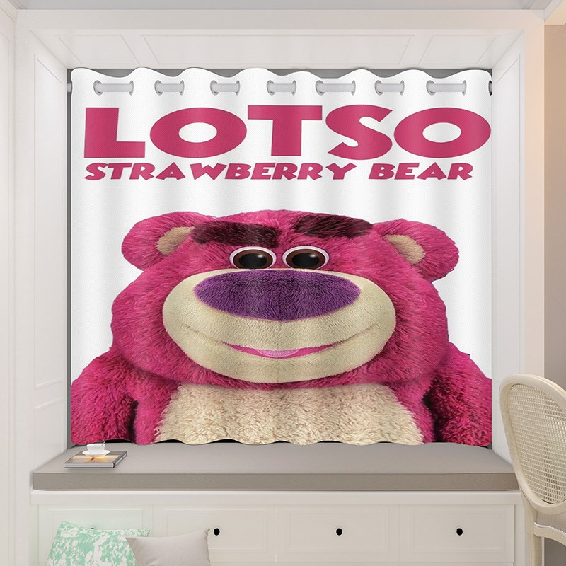 卧室窗帘儿童房小窗帘遮光家用女孩飘窗卡通草莓熊遮阳布免打孔