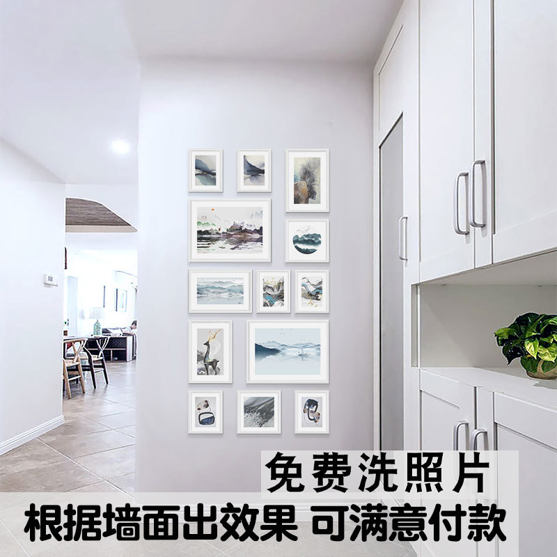 走廊玄关照片墙竖款竖挂实木相框组合  免费洗照片免打孔相片挂墙