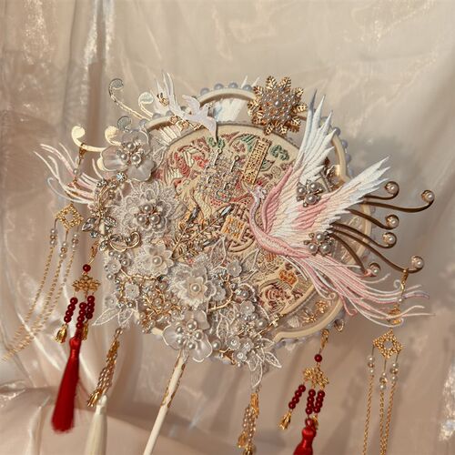 团扇新娘结婚中式婚礼双面双色扇子高级喜扇秀禾婚扇diy材料包