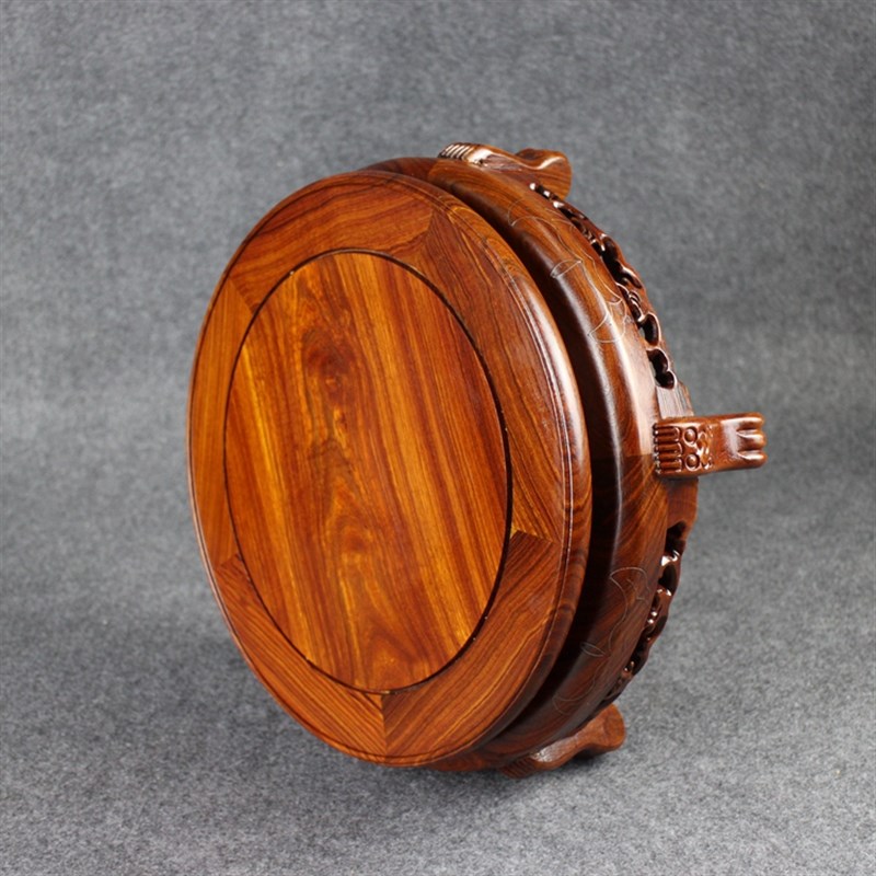 实木圆形盆景瓷器花瓶鱼缸花架落地矮花凳红木工艺品底座花几客厅