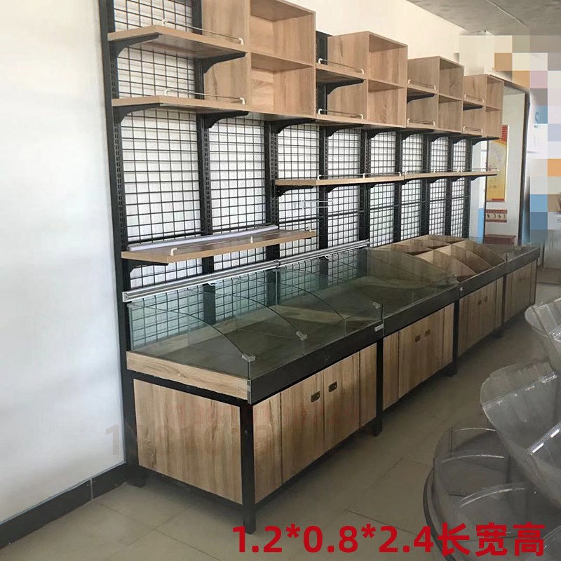 五谷杂粮展示柜超市散称零食货架带盒子米面粮油干果柜钢木多层架