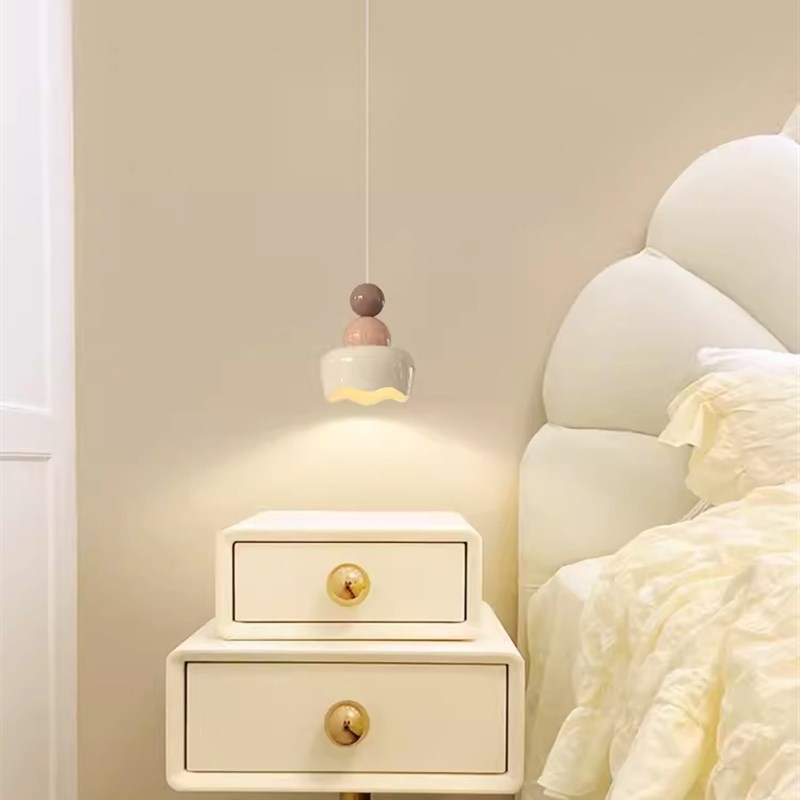高级感法式奶油全光谱儿童房床头小吊灯时尚简约护眼节能卧室线灯