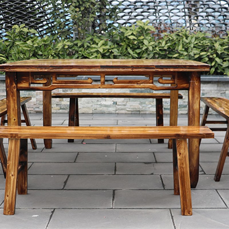 实木碳化餐桌椅餐饮饭店面馆桌椅木质四方桌仿古中式八仙桌