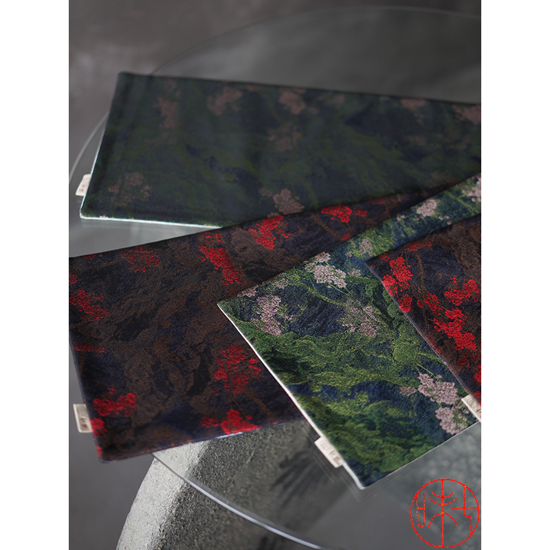 七味自制茶席 质感很好的织锦席垫锦缎面中式纹饰提花桌旗布艺