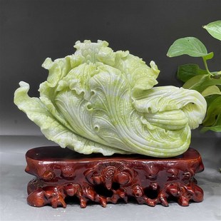 天然玉石玉白菜摆件家居客厅办公室装饰品原石雕刻工艺品摆设礼品