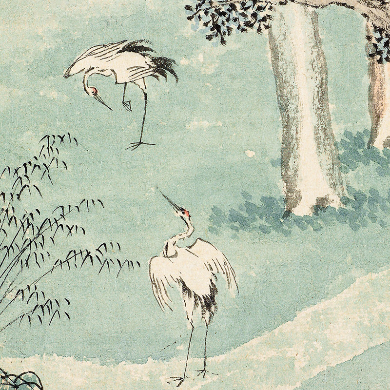 新中式山水画水墨禅意茶室原木风仙鹤实木画框民宿酒店日式小挂画