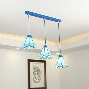 地中海风格 餐厅灯花灯罩吊灯三头饭厅灯阳台飘窗过道卧室蓝色灯具