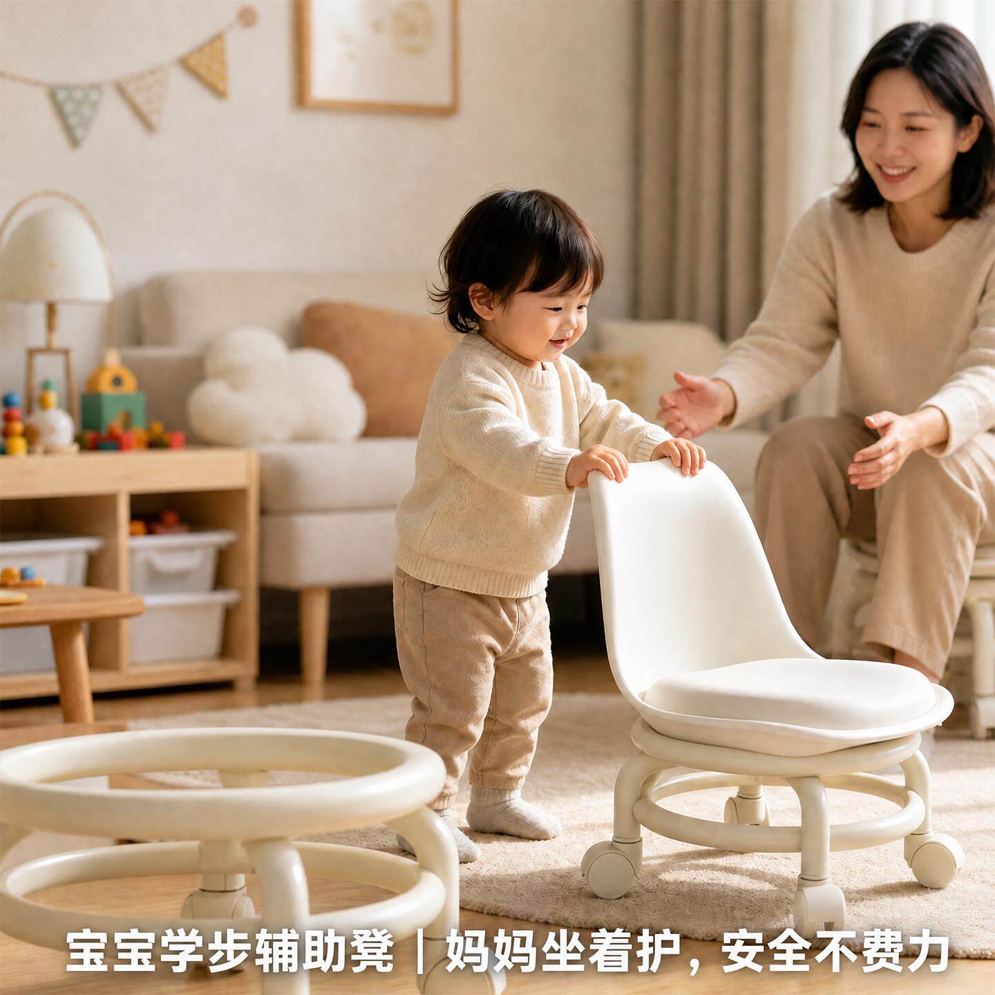万滑向小凳子轮家用静音靠背学步凳轮坐移动矮凳宝宝小凳儿xiaoyu