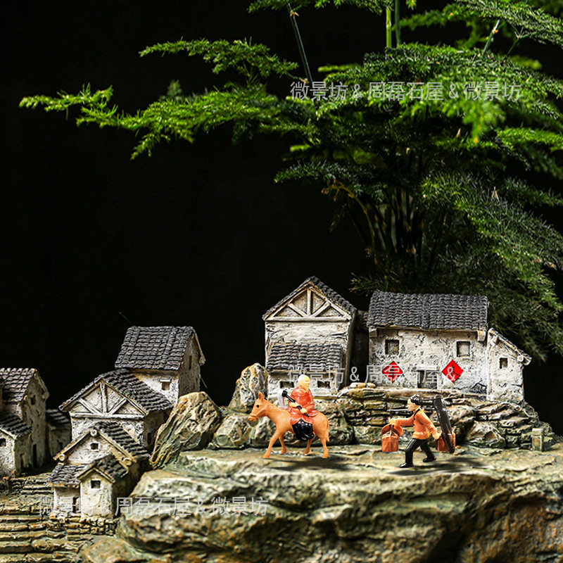 热卖微缩树脂古人物携琴访友摆件奇石假山盆景枯山水微景造景装饰