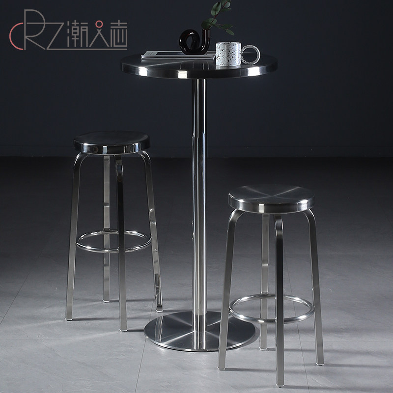 不锈钢吧台凳loft工业风酒吧椅家用吧台椅高脚凳轻奢圆吧凳高椅子
