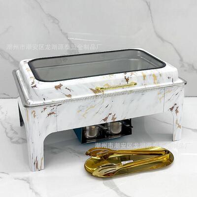 酒店不锈钢长方形自助餐炉商用液压可视翻盖大理石Chafing Dish