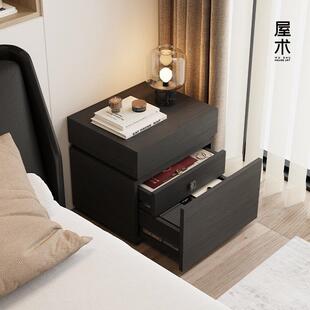 储物柜指纹锁款头床边柜酷米实柜子床柜意式极简卧室带木暗隐藏格