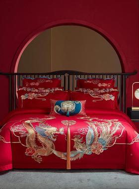 庆长绒喜棉四件DW-91005套结婚中式龙凤刺婚绣套高端床上用品纯棉