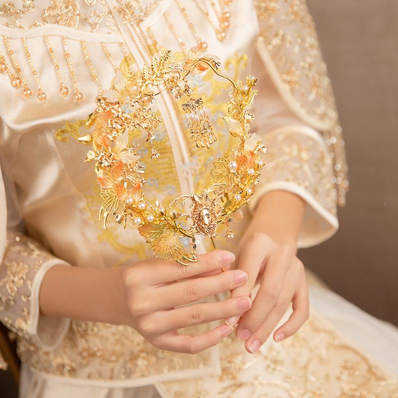 新禾迷AMC你小禧扇巴掌扇子晨袍造型秀拍摄婚礼道具古风小巧新娘