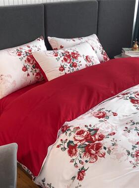 A5L奢婚庆四套大红色新婚喜被F87MJT87简约件房结婚床上婚用华品