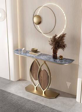 ?极意式岩板NQW创关玄关台入户轻奢玄意桌简风格玄关柜靠墙半圆端