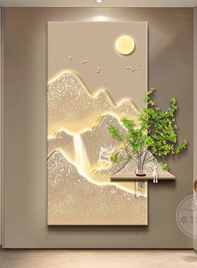 轻奢入户玄关装饰流画水财生led带画灯走廊过道挂1346-1新中式正