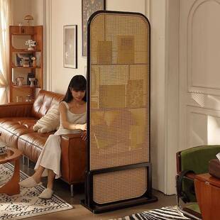 中式复古杂志架隔断屏风沙发边客厅入户遮挡正对门玄关可移动藤编