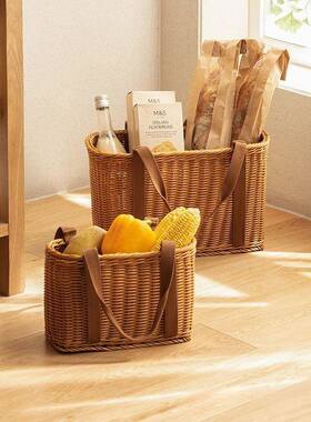 买菜手提篮春篮游户FGI篮外野餐织藤编塑料露营洗澡竹编菜篮编采