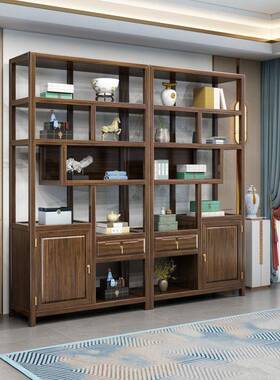 实木仿古博架古多铺IQH宝阁中式书架办列公室商隔断架茶柜摆件架