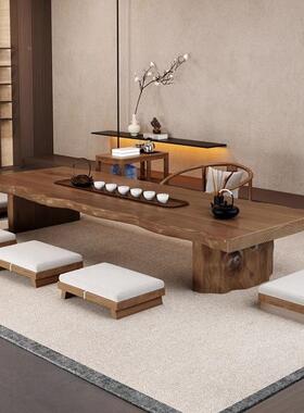 日式条实木茶桌组合阳茶台简约长VEE桌茶水台榻榻米原椅木几飘窗