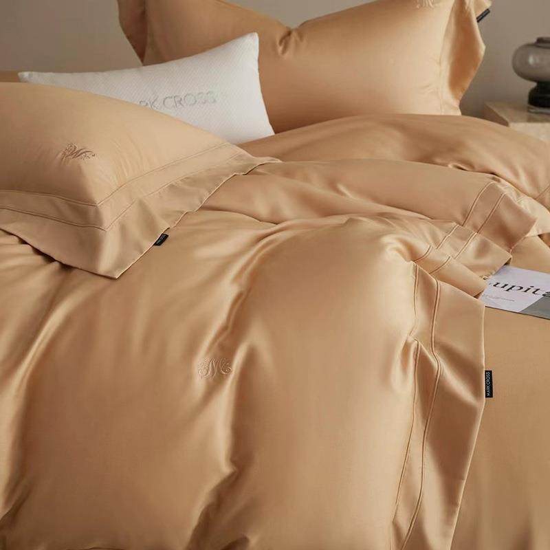 新品春秋冬简刺暖绣房柔软天丝约棉磨毛四件套双人气被套JYO床上