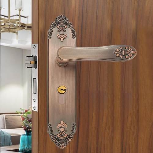 欧式门锁静音无品牌/磁吸家用黄门房锁锁卧室房间实木门具古铜室