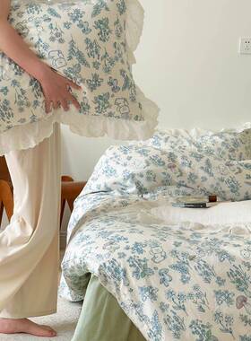 式碎田园风件蕾丝花边床花XVP笠纯棉法四套全棉床单被套床笠款