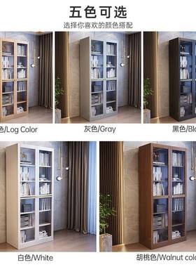 新式全墙实书柜组合整轻奢带玻璃门现AMN代书木房柜子收纳储中物