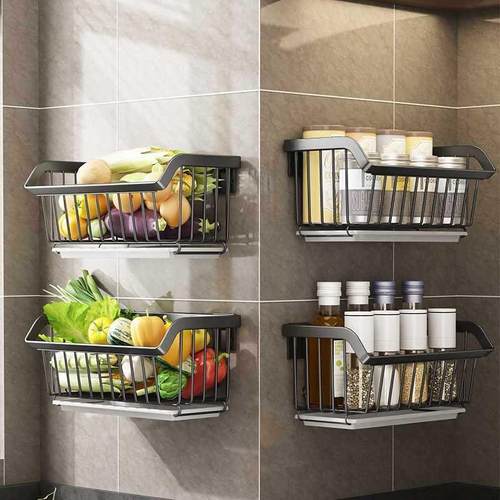 /物/0FZS4不锈钢挂篮厨房置架壁挂式墙上/放姜蒜蔬篮菜子收纳