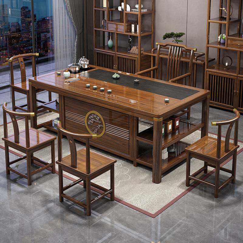 实木茶桌椅组合一桌五椅办公室茶几客厅家用新中式泡茶台套装一体